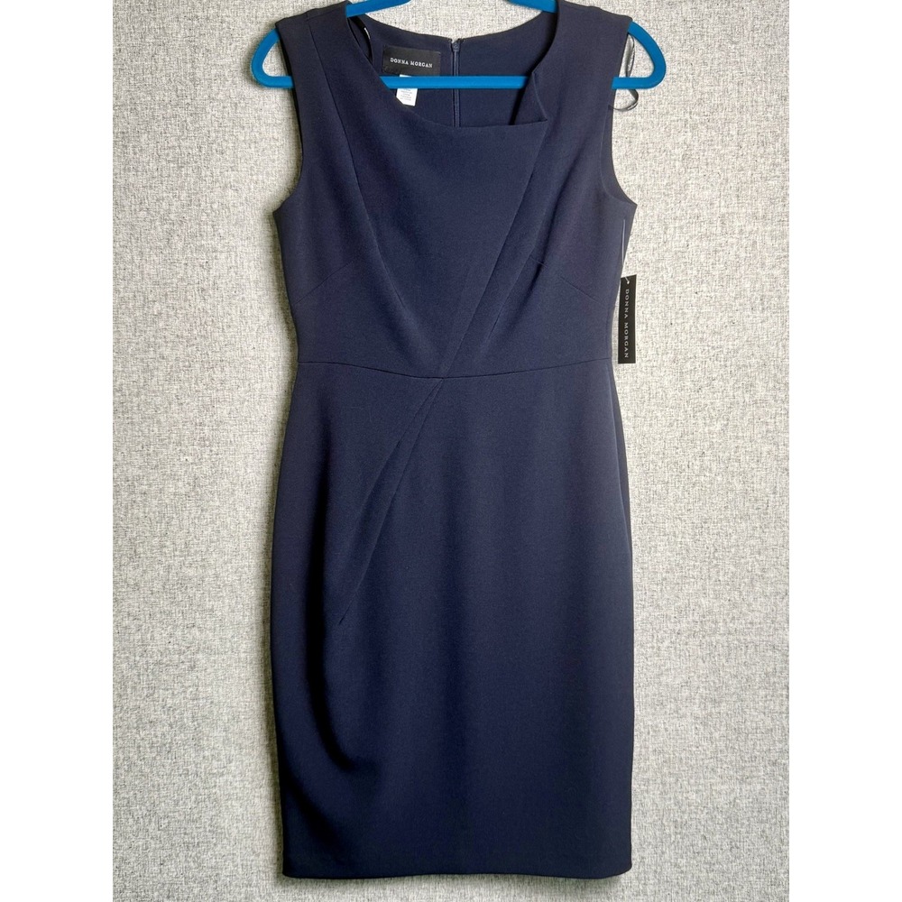 NWT Donna Morgan Navy Blue Sleeveless Pleated Tailored Pencil Sheath Dress Sz 4